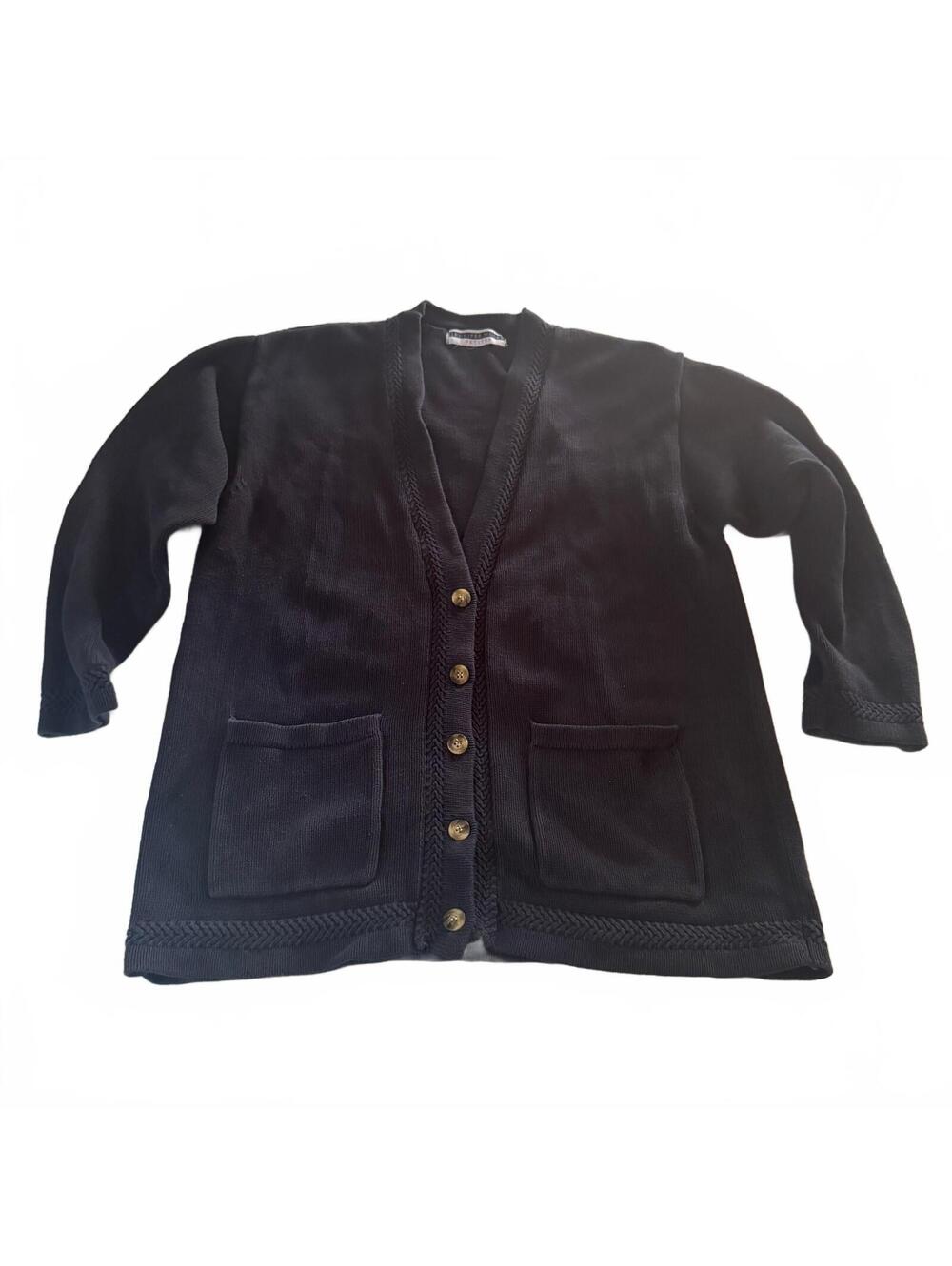 Jennifer Moore Petite Cardigan Sweater Black Button Front Pocket Fits Medium M